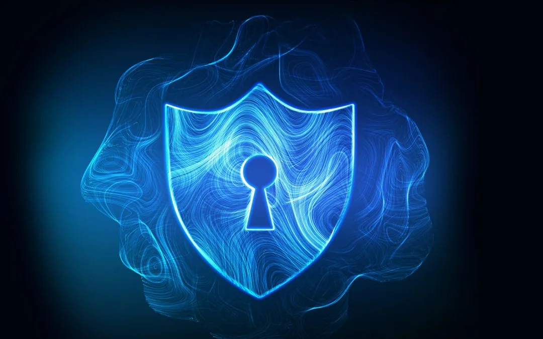 Abstract network of glowing padlocks and connected nodes representing identity and access management across a decentralised organisation