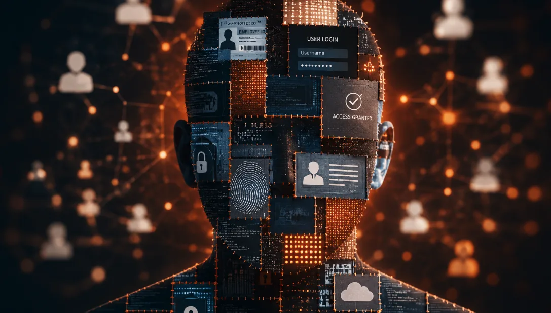 Split illustration contrasting a single, unified enterprise identity strategy against a fragmented patchwork of disconnected identity tools