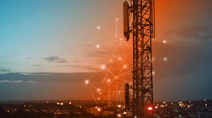 Illustration of mobile money and digital identity connecting across a network of telco customers