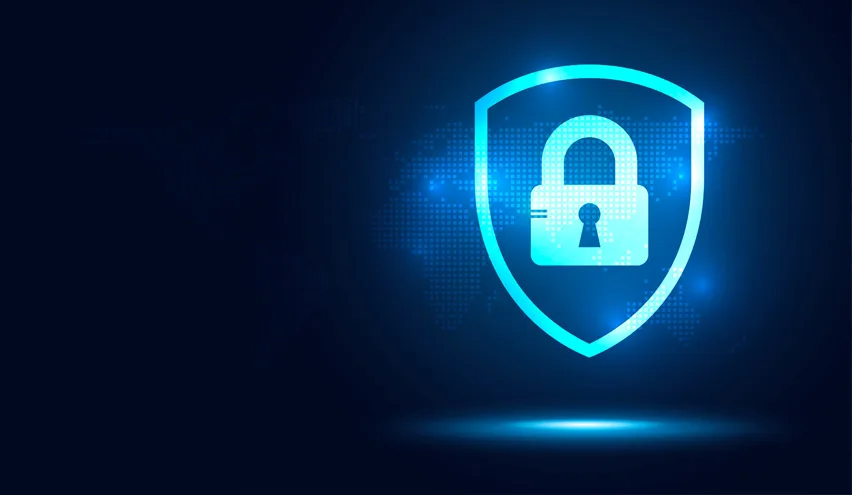 A padlock icon overlaid on a field of binary code, representing information and data security